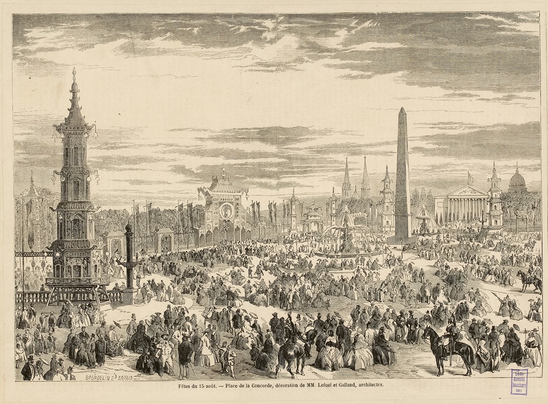 Edmond Morin - Fêtes du 15 août. Place de la Concorde, décoration de MM. Lefuel et Galland, architectes