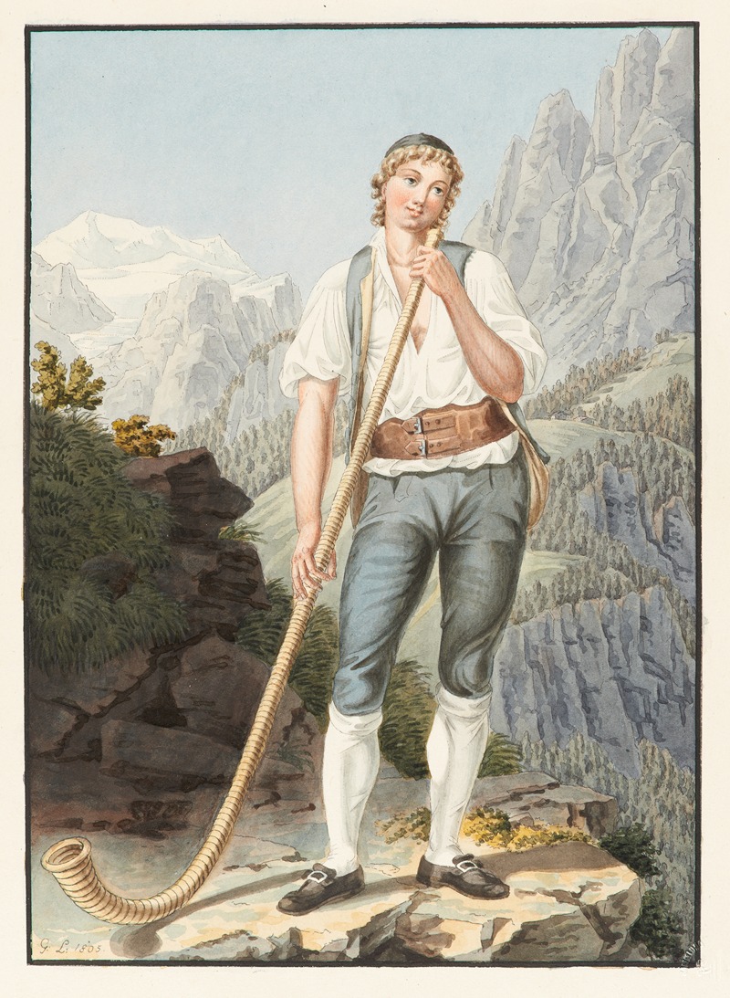 Gabriel Lory the older - Bergér d’Oberhasli, tenant la trompe des Alpes