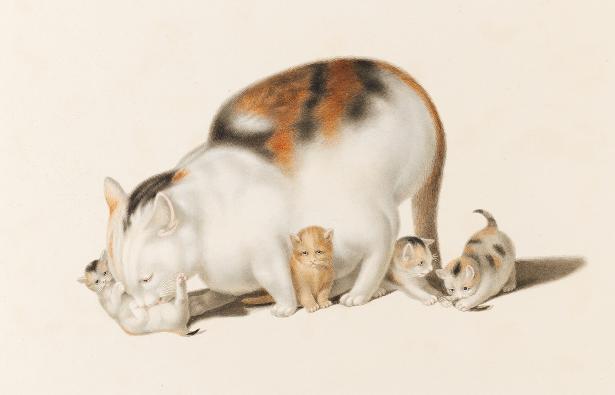 Gottfried Mind - Cat with four kittens