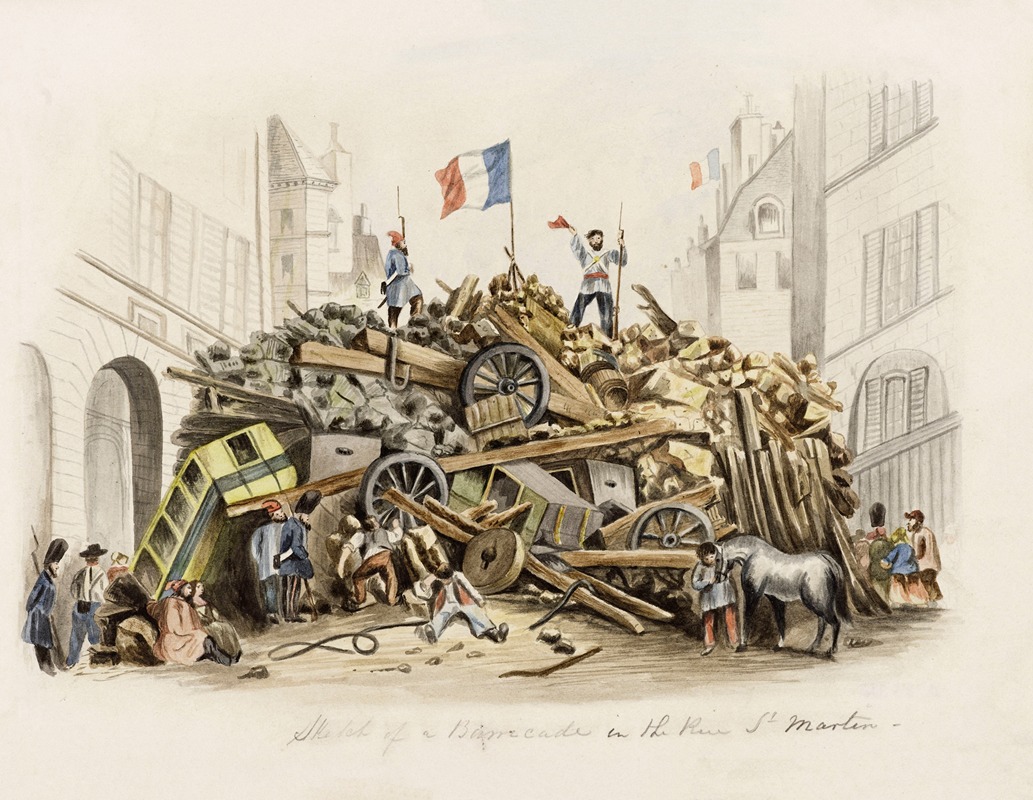 James Duffield Harding - Barricade dans la rue Saint-Martin le 25 février 1848, 3ème et 4ème arrondissements