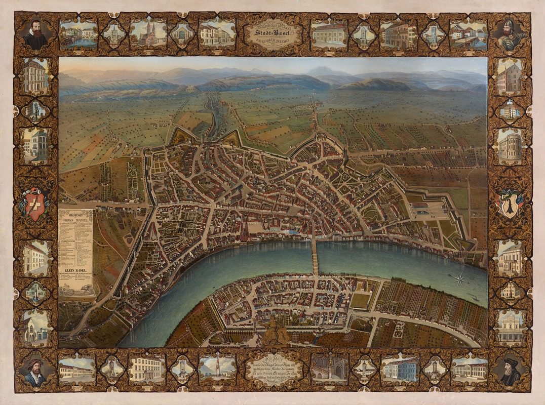 Johann Friedrich Maehly - Malerischer Plan der Stadt Basel aufgenommen und herausgegeben von Friedrich Maehly