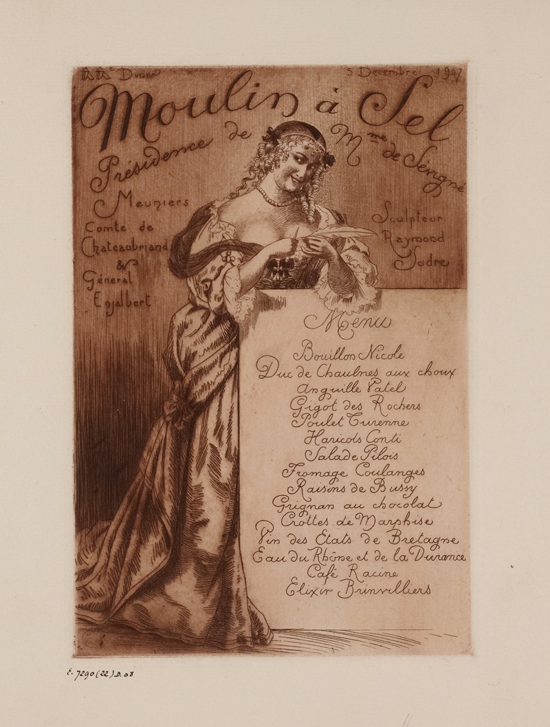 Léon Lebègue - Dîner du Moulin à Sel, le 5 décembre 1907, sous la présidence de Mme de Sévigné