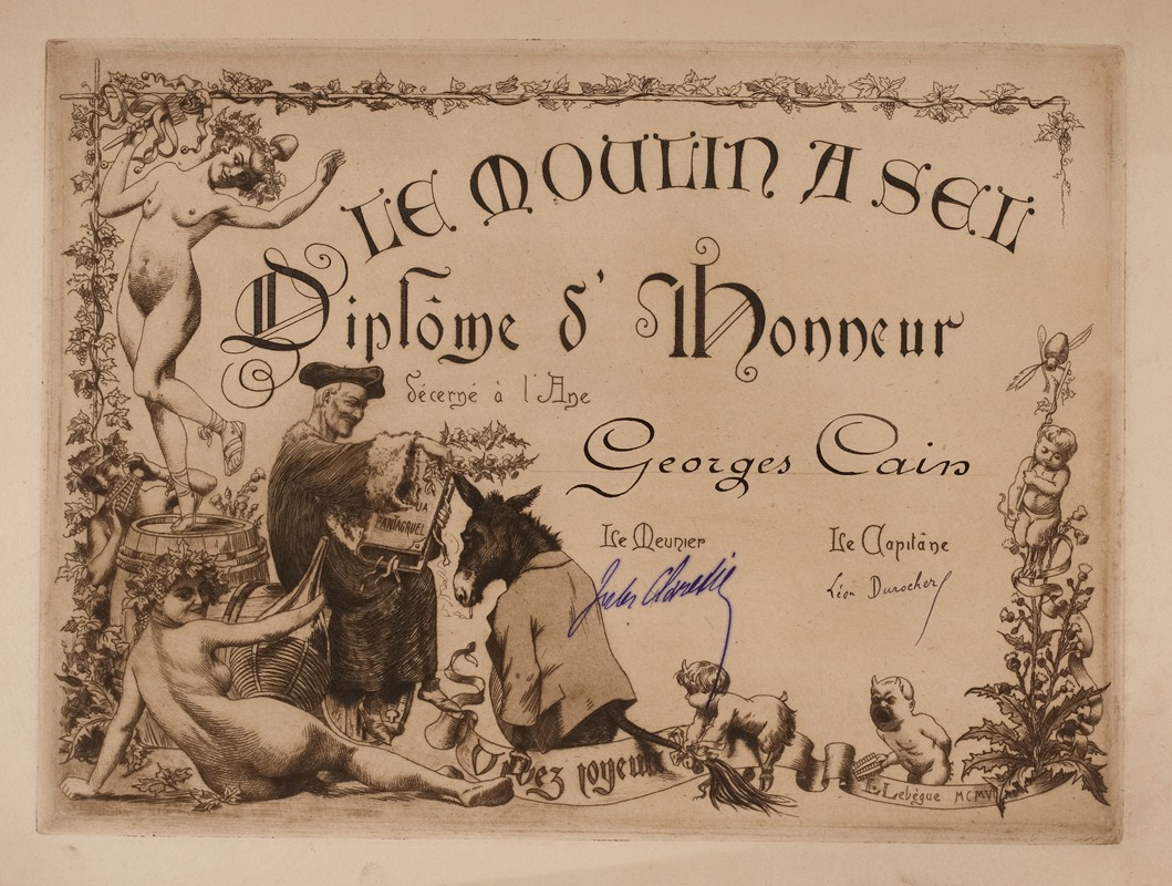 Léon Lebègue - Diplôme d’honneur décerné à l’Ane Georges Cain par le Moulin à Sel