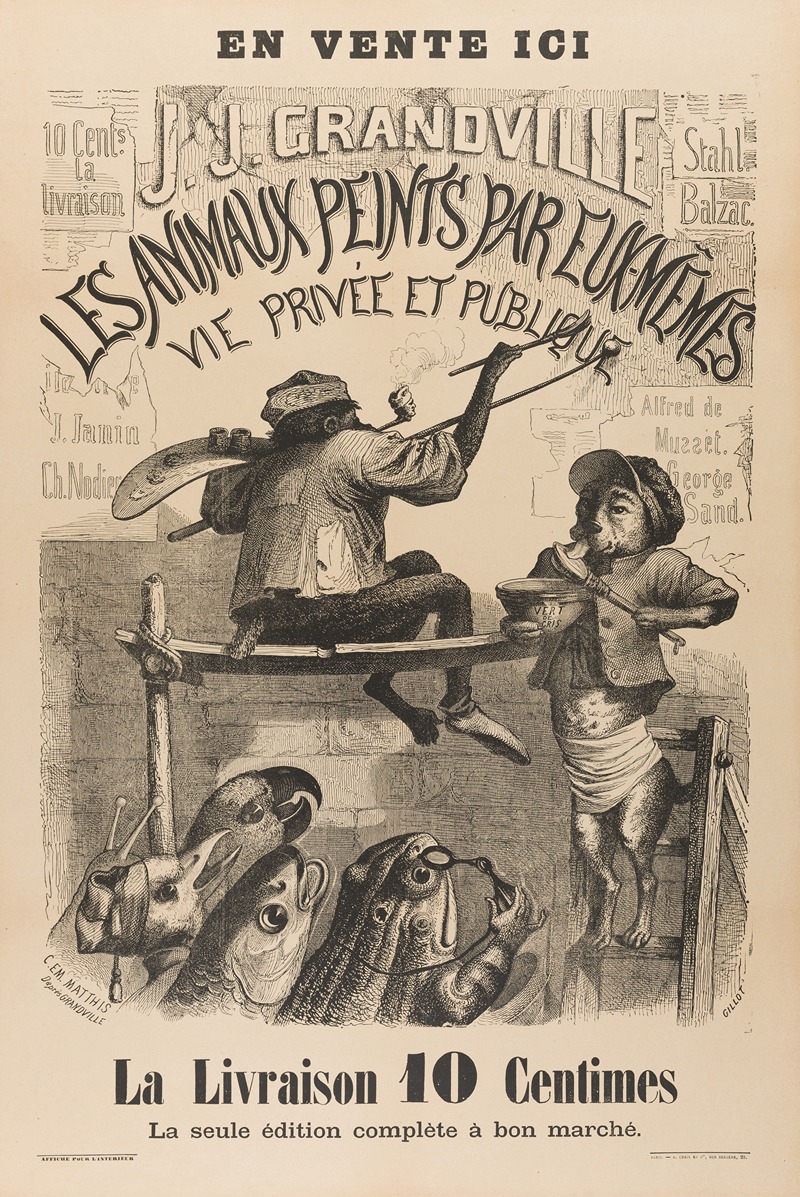 J. J. Grandville - Affiche de libraire pour les Scènes de la Vie privée et publique des animaux, publiées chezHetzel et Paulin