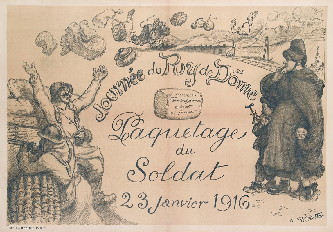 Adolphe Léon Willette - Journée du Puy de Dôme Paquetage du Soldat 23 janvier 1916