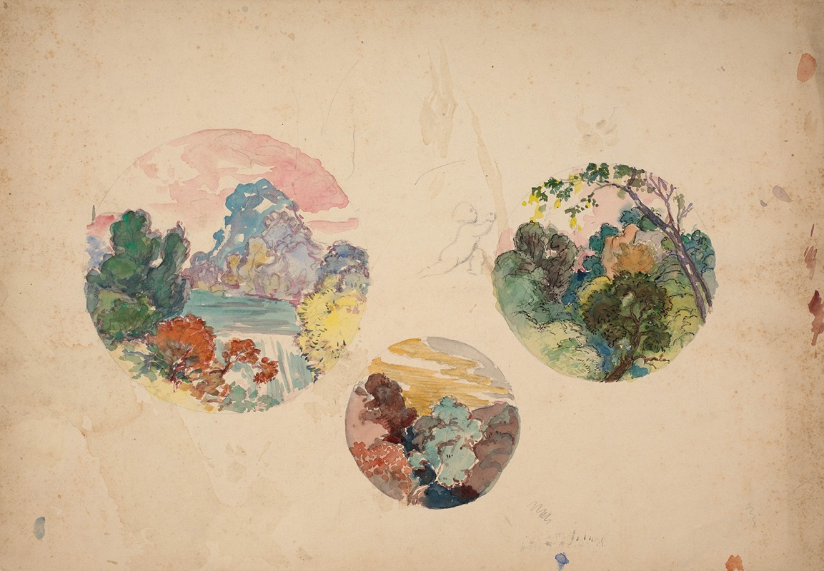 Félix Bracquemond - Three preparatory drawings for plates with landscapes