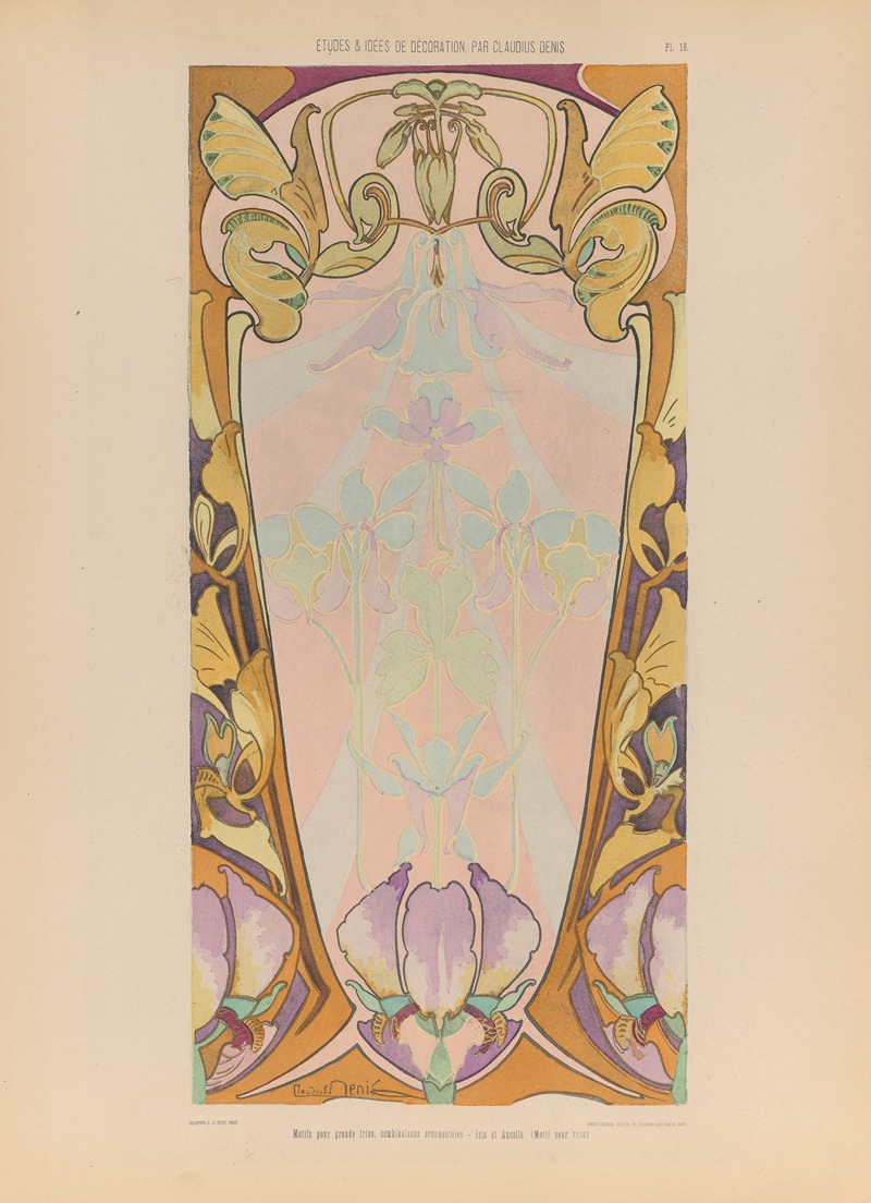 Claudius Denis - Motifs pour grande frise, combinaisons ornementales – Iris et Ancolie (Motif pour vase)