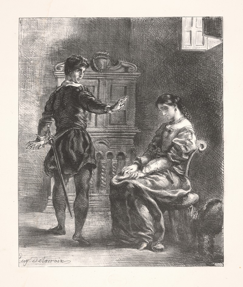 Eugène Delacroix - Hamlet and Ophelia (Act III, scene i)