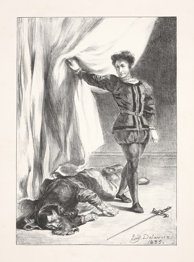 Eugène Delacroix - Hamlet and the body of Polonius (Act III scene iv)