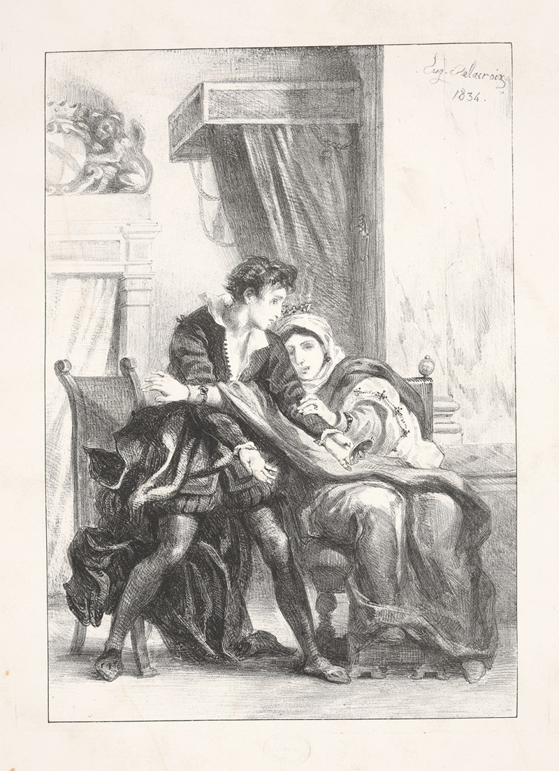 Eugène Delacroix - Hamlet and the Queen (Act III scene iv