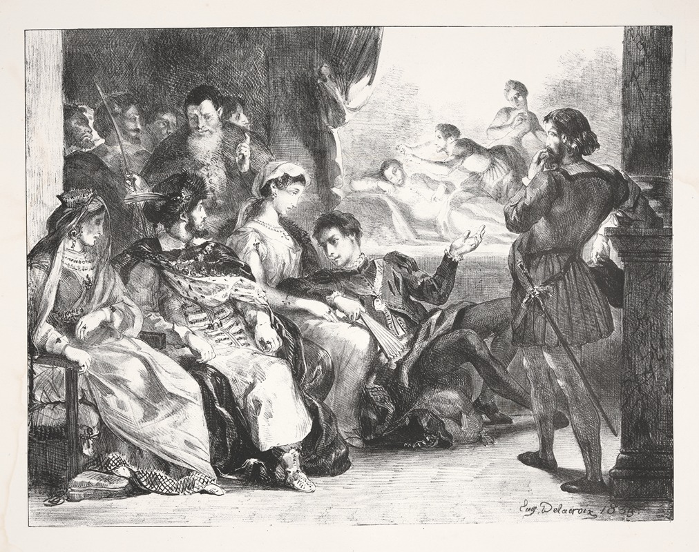 Eugène Delacroix - Hamlet has actors play the scene of his father’s poisoning (Act III, scene ii)