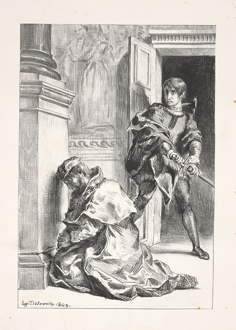 Eugène Delacroix - Hamlet tries to kill the King (Act III, scene iii)