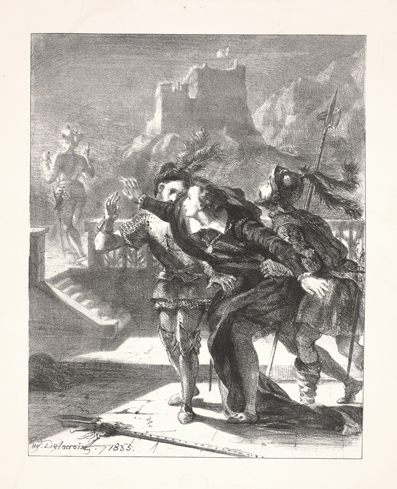 Eugène Delacroix - Hamlet wants to follow his father’s ghost (Act I, scene iv)