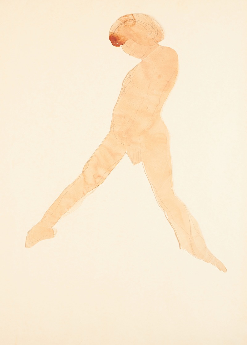 Auguste Rodin - Female nude, leaning forward, legs outstretched, hands on knees, top of hair cut off