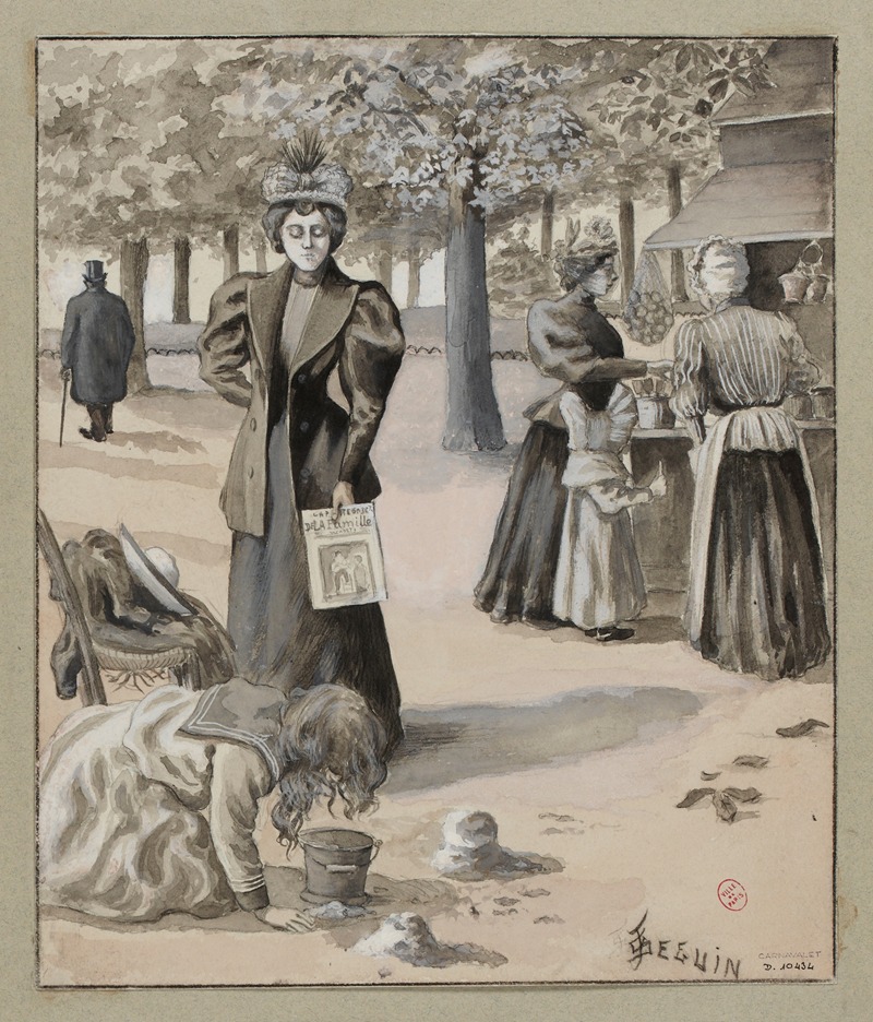 F. Séguin - Mères et enfants dans le jardin des Champs Elysées