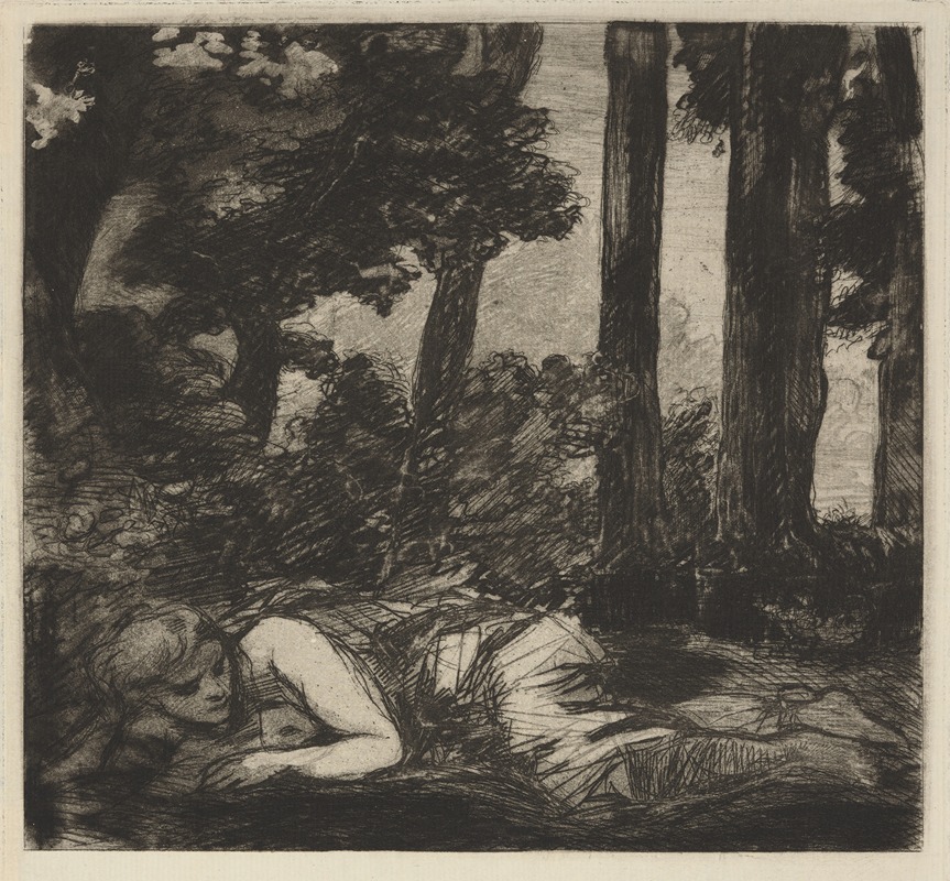 Félix Bracquemond - Nymphe couchee au bord d’un ruisseau (Nymph lying on the banks of a stream)