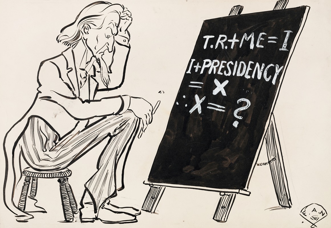 Frank Arthur Nankivell - Uncle Sam contemplating problem on chalkboard