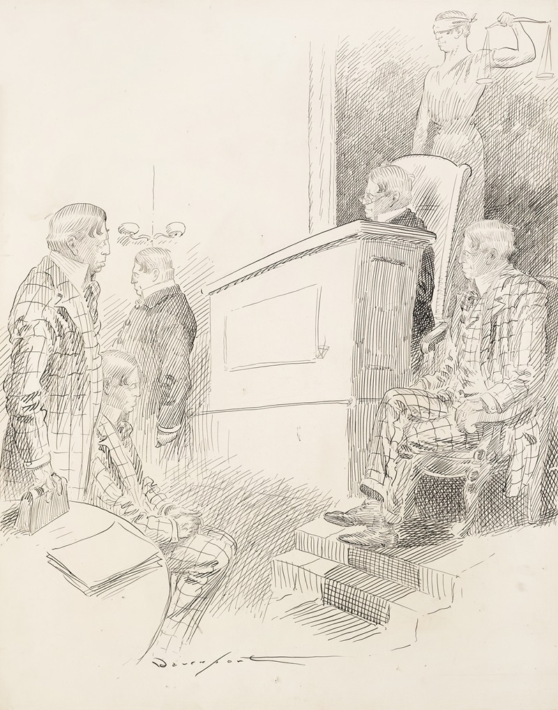 Homer Davenport - A courtroom scene.