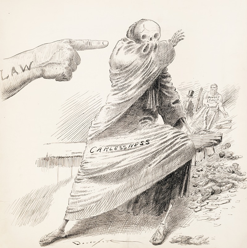 Homer Davenport - The hand of the law points at a skeleton wearing a robe labeled ‘Carelessness’