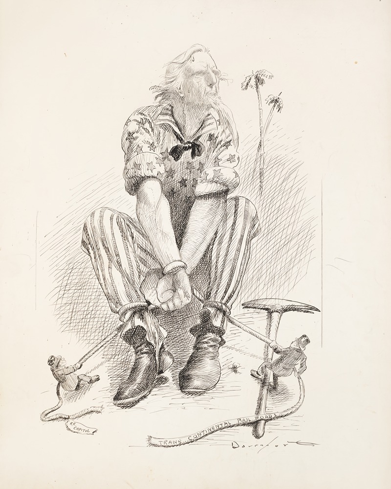 Homer Davenport - Uncle Sam is tied hand and foot by two miniature men