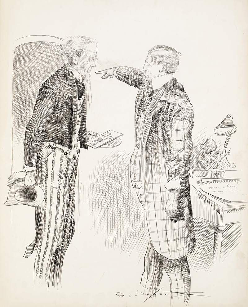 Homer Davenport - Uncle Sam, with torn clothes and tears in his eyes, tries to offer an invitation to the honorable W.R.H., but is ordered to leave