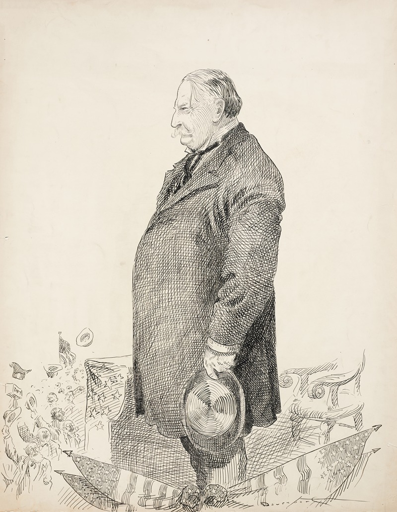 Homer Davenport - William Howard Taft stands to speak at an event, looking at a cheering crowd.