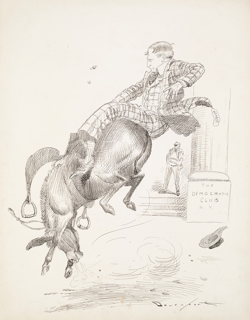 Homer Davenport - William Randolph Hearst about to fall off of a bucking Democrat donkey in front of the Democratic Club N.Y.