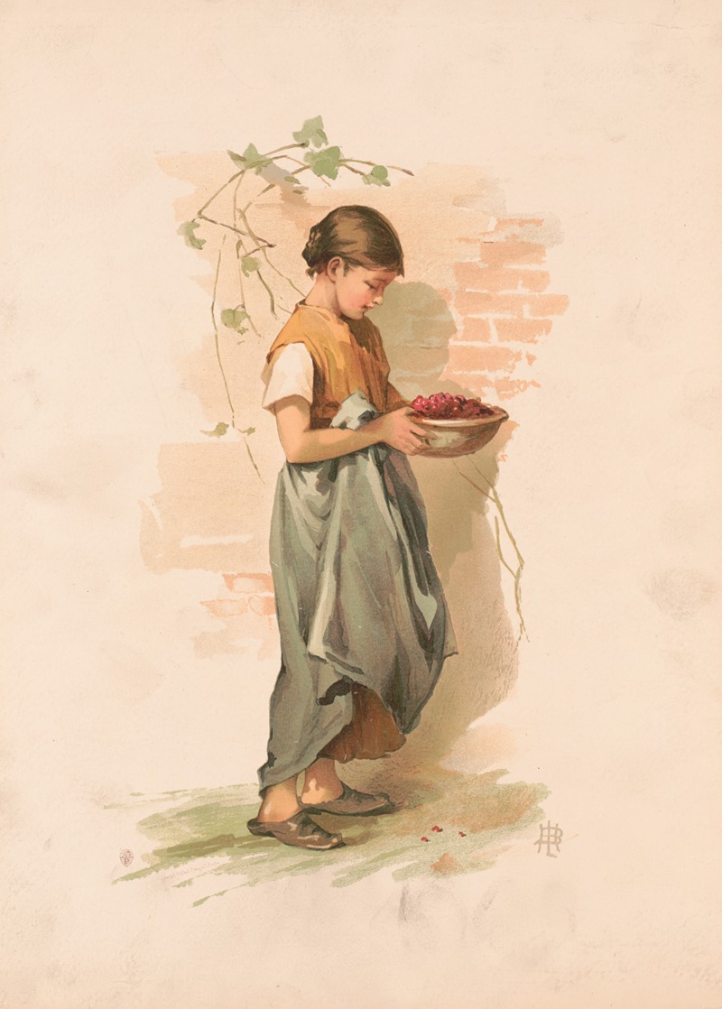 Lizbeth Bullock Humphrey - Study. Girl carrying dish of berries