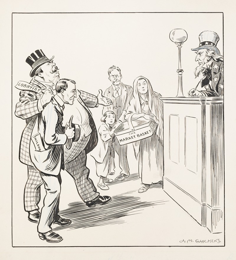 Louis Glackens - Uncle Sam as judge in a courtroom