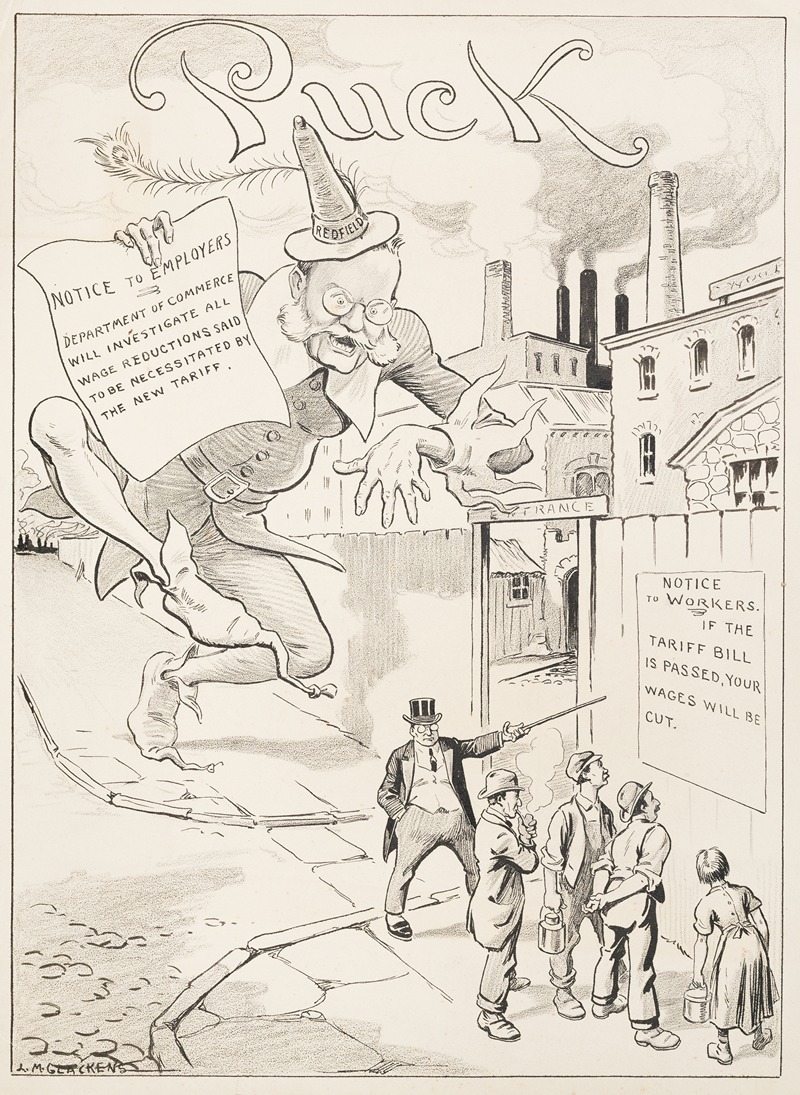 Louis Glackens - Workers stand outside factory reading notice