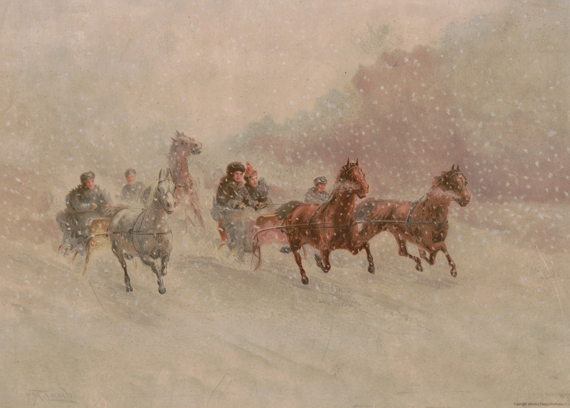 Louis Prang & Co. - Sleighs pulled by horses running through snow (after F.M. Lamb)