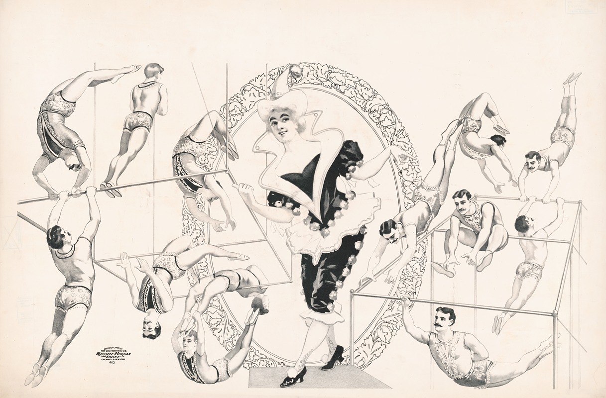 Russell, Morgan & Co. - Woman clown. Acrobats on bars