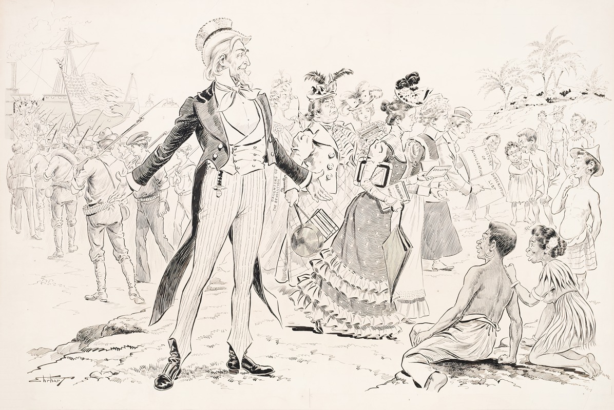 Samuel Ehrhart - A pleased Uncle Sam monitors the embarkation of American troops from the Philippines at the end of the Spanish-American War