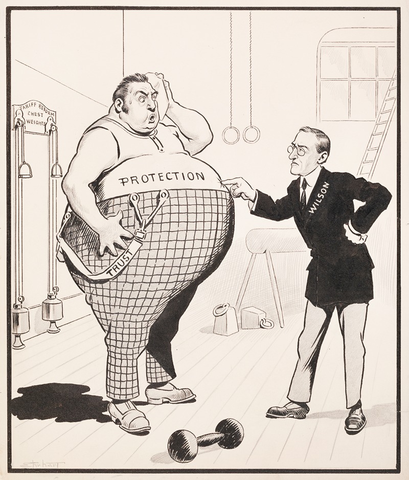 Samuel Ehrhart - President Woodrow Wilson in a gym, trying to get an overweight man representing Protection Trust back into shape