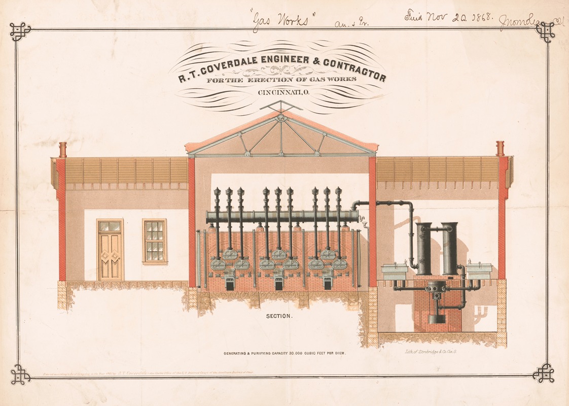 Strobridge & Co. Lith. - R.T. Coverdale engineer & contractor for the erection of gas works, Cincinnati, O.