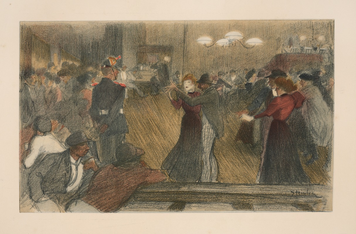 Théophile Alexandre Steinlen - Couples on dance floor, men and soldiers watch from the side