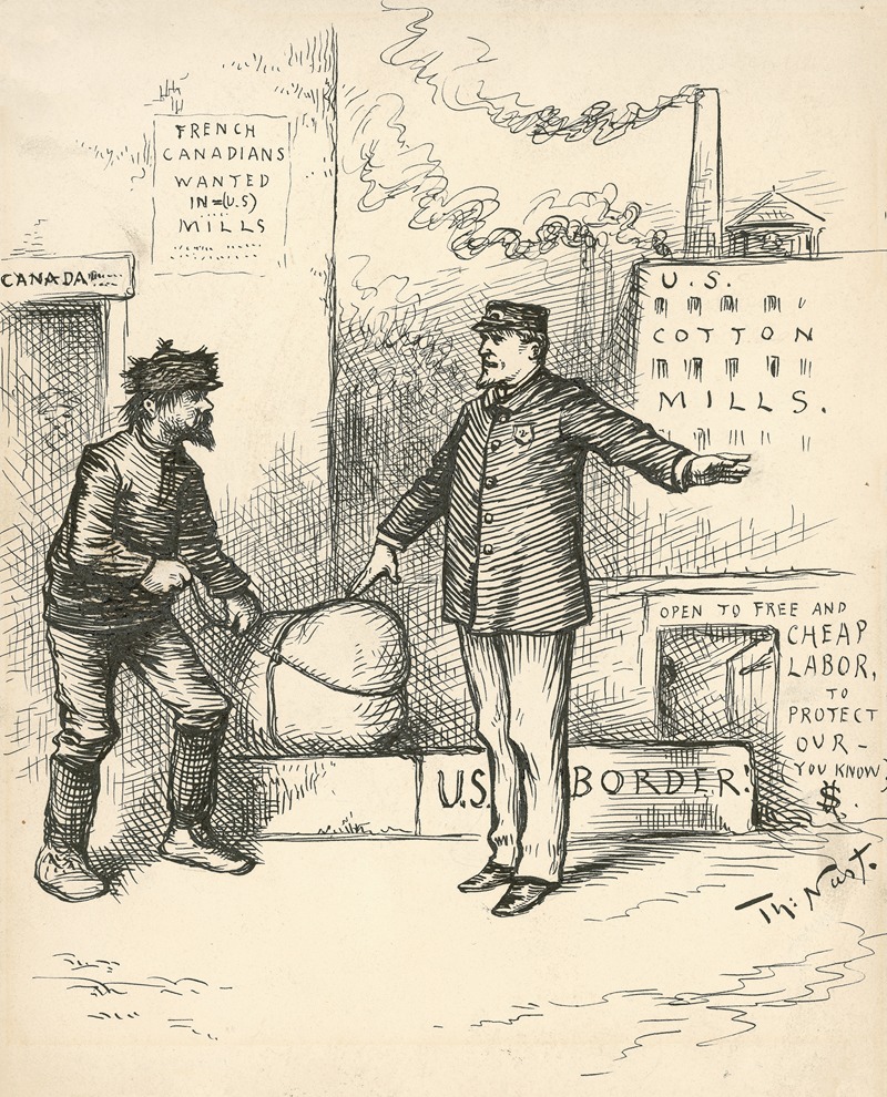 Thomas Nast - A tariff to protect those mills operations would put the duty upon the Canadians not on the cotton cloth