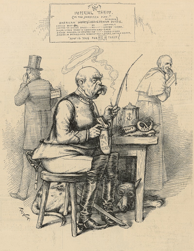 Thomas Nast - Bismarck putting it in his pipe to smoke