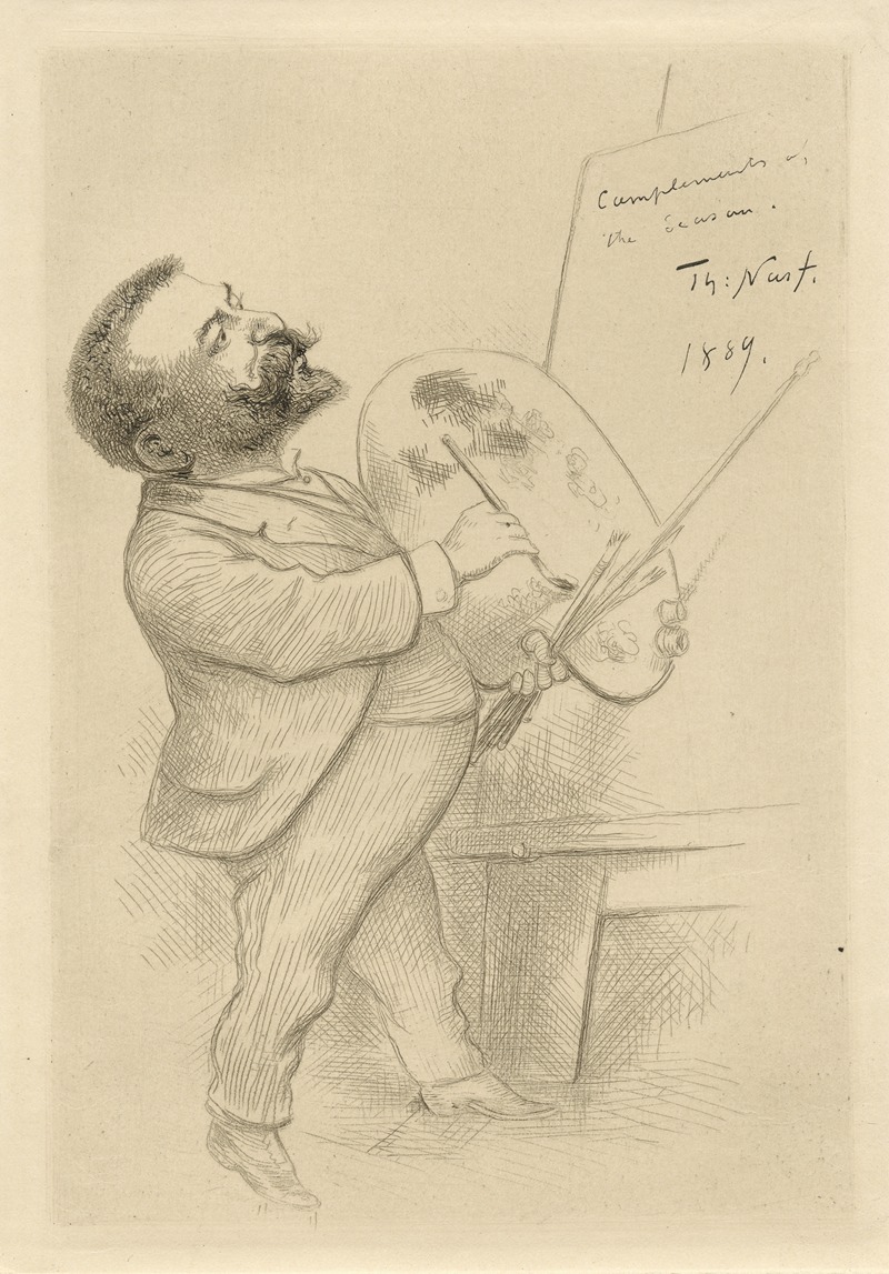 Thomas Nast - Caricature self-portrait at easel