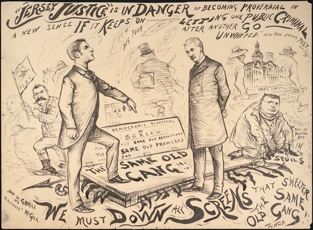 Thomas Nast - John W. Griggs to Alexander T. McGill; We must down all screens that shelter the same old gang