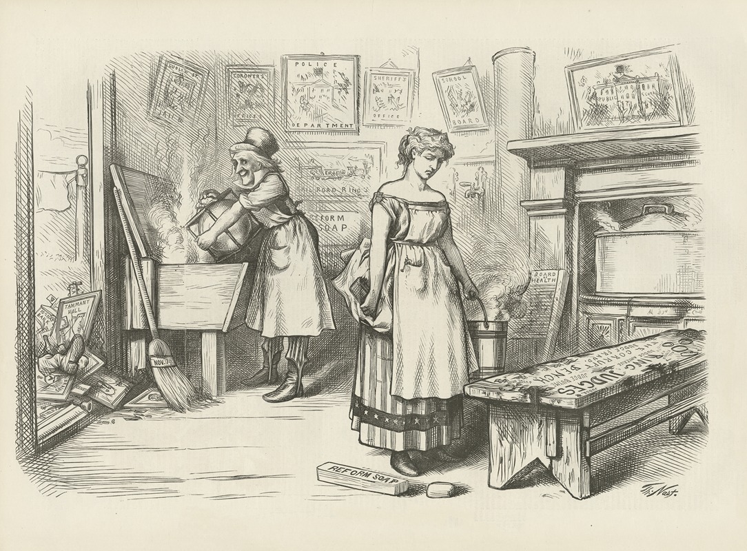 Thomas Nast - Let the good work (house-cleaning) go on.