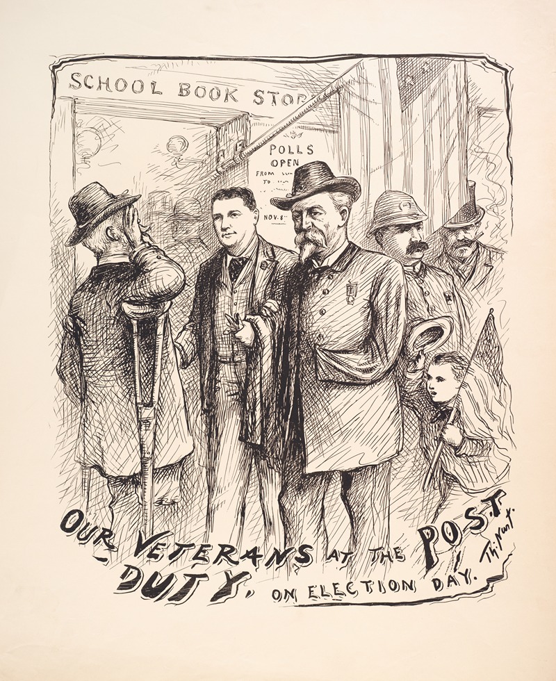 Thomas Nast - Our veterans at the post duty, on Election Day