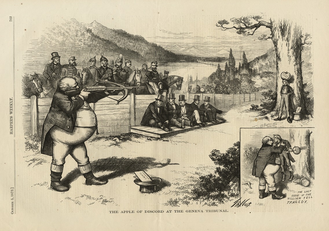 Thomas Nast - The apple of discord at the Geneva tribunal