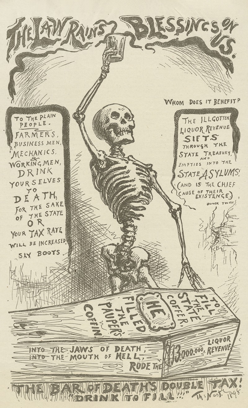 Thomas Nast - The bar of death’s double tax! Drink to fill!!!.