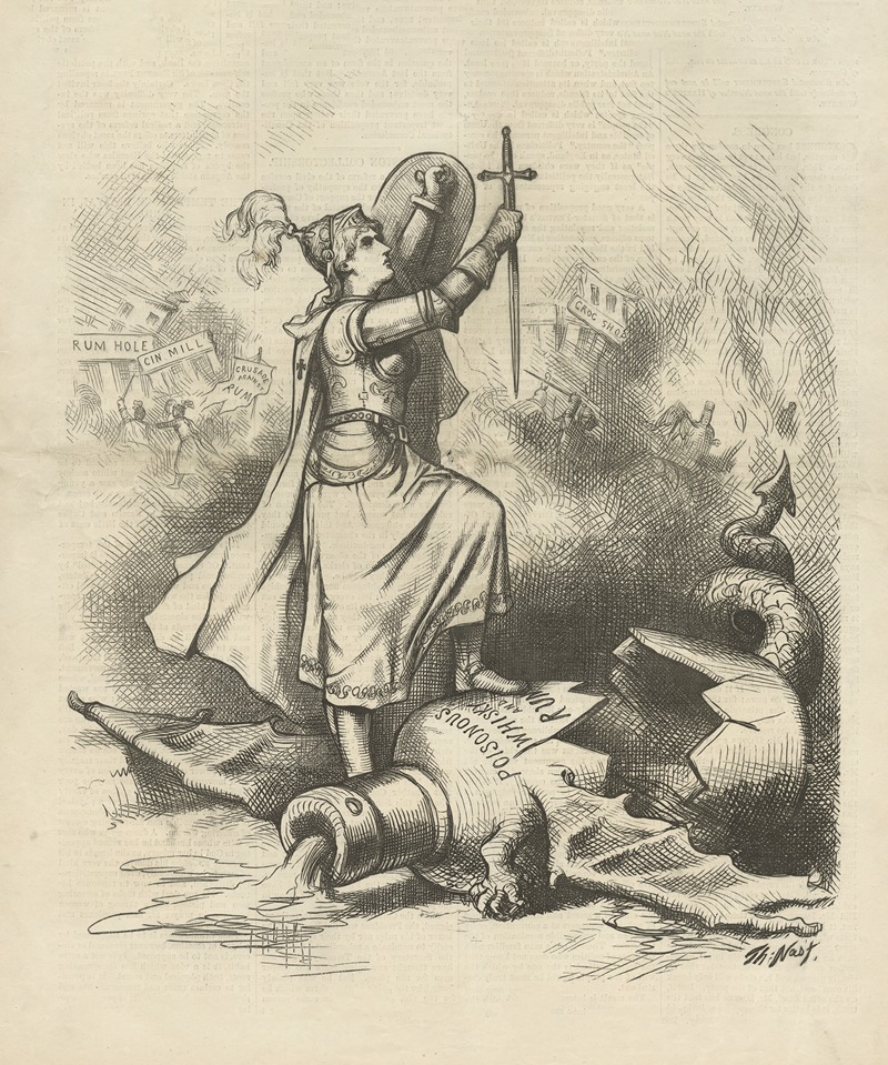 Thomas Nast - The good and bad spirits at war