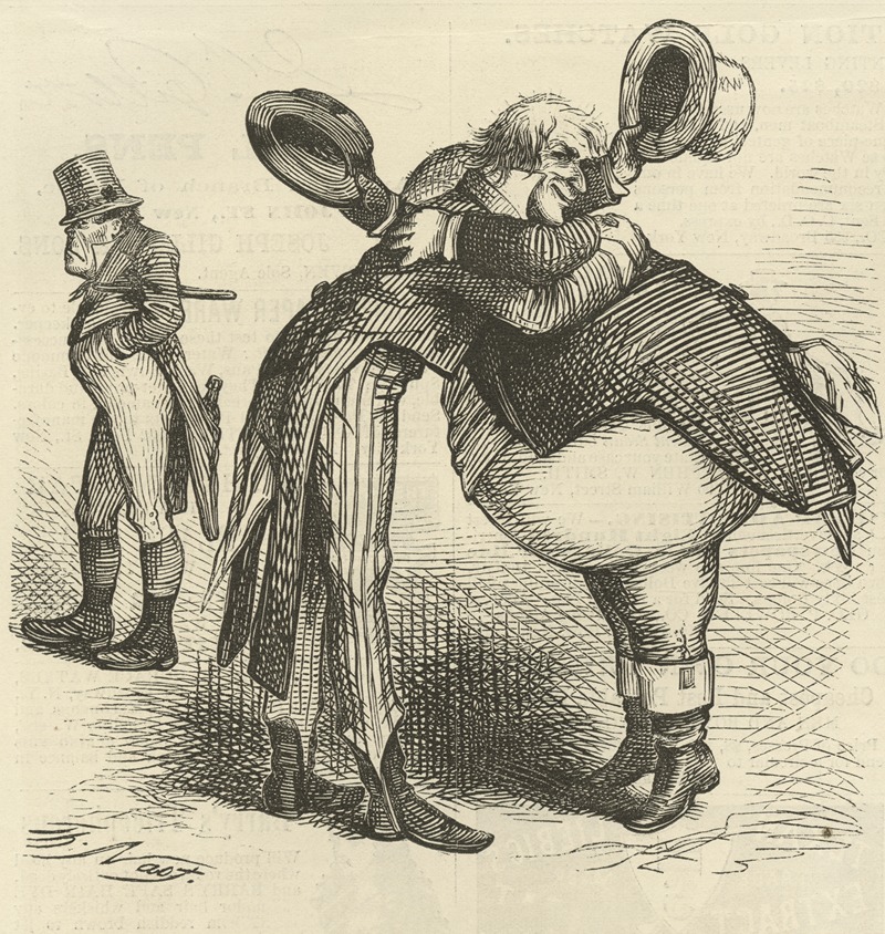 Thomas Nast - The joint high commission. Reconciliation of John and Jonathan. Felicitations over the great Anglo-Saxon Victory