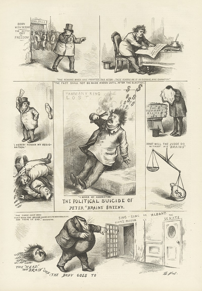 Thomas Nast - The political suicide of Peter ‘brains’ Sweeny