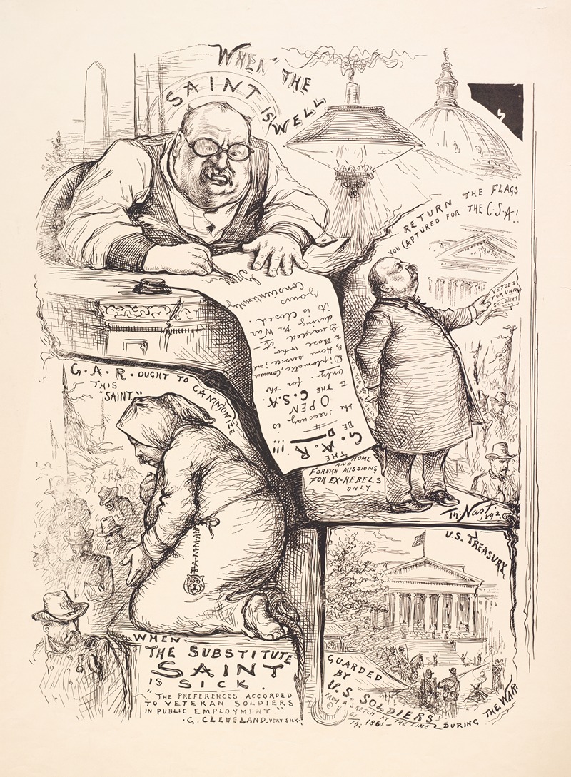 Thomas Nast - When the saint is well. When the substitute saint is sick