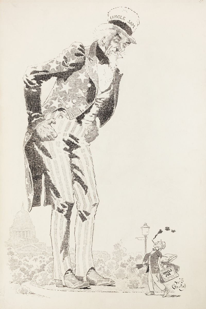 Will Crawford - A large figure of Uncle Sam looks down at a small figure of Uncle Joe