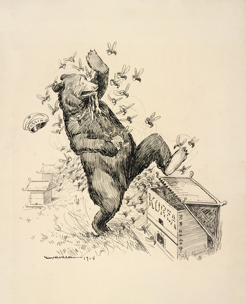 William Henry Walker - A bear representing Russia breaks into a beehive representing Korea to steal the honey but is overwhelmed by the attack of the bees